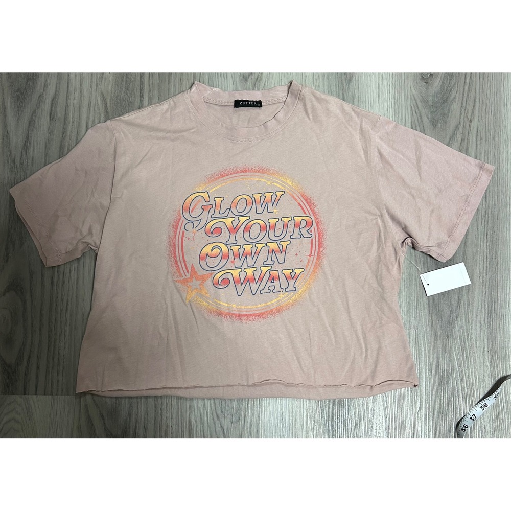 Zutter Women's Glow Your Own Way Graphic Crop T Shirt Size M Pink Cotton